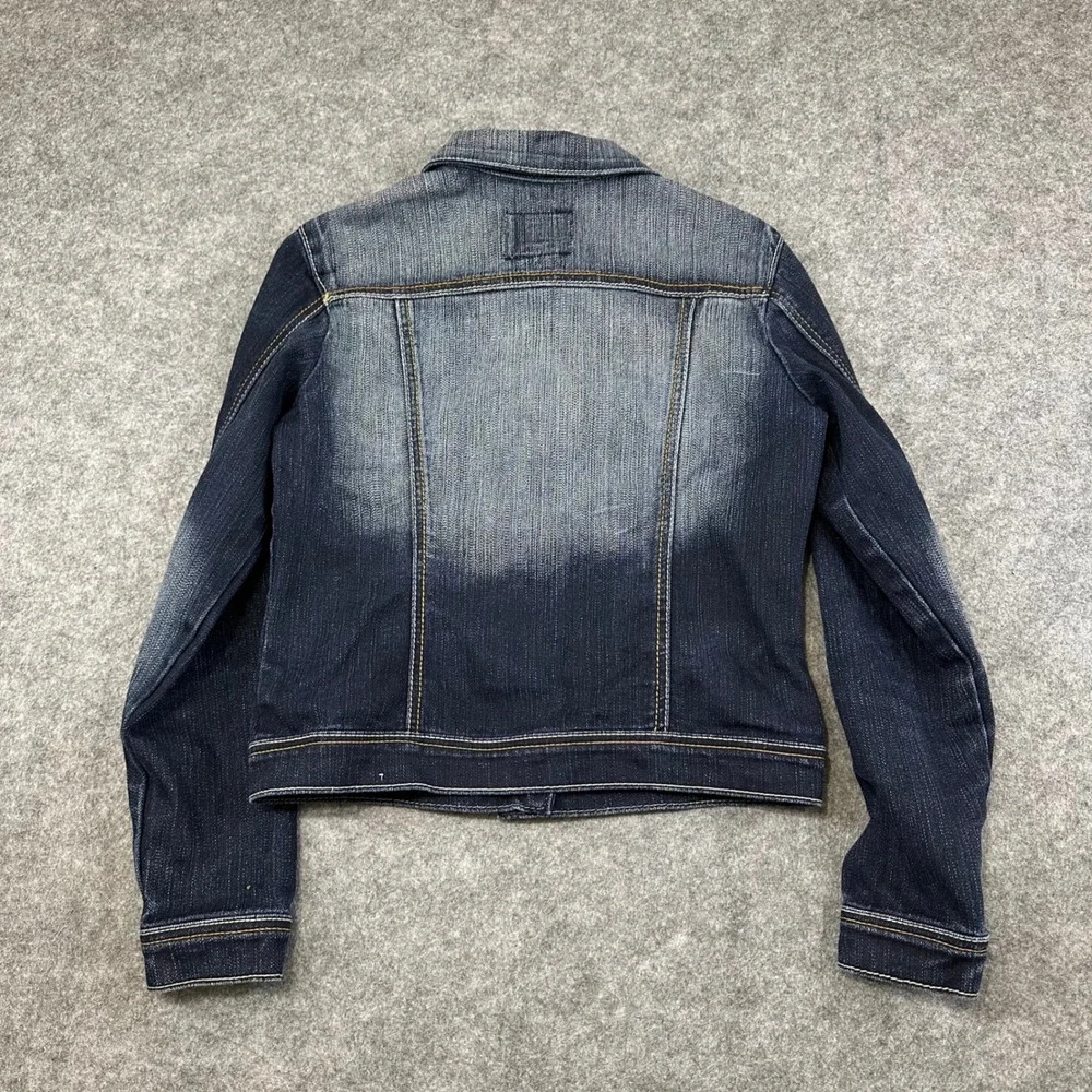 Crest Jeans Denim Jacket Womens Size M Blue Two Tone Faded Stretch Trucker Coat
